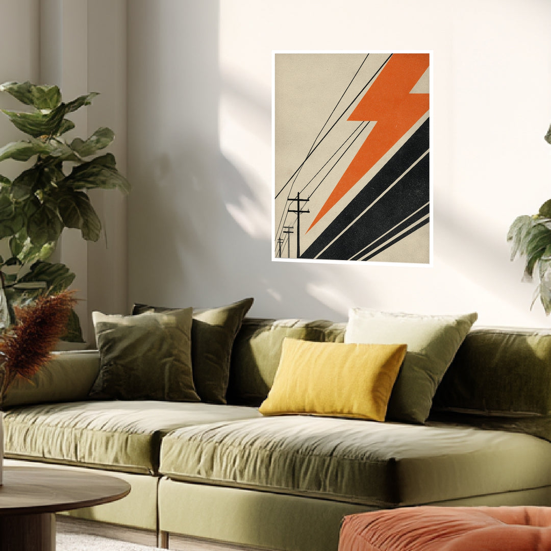 Stromleitungen mit Blitzform Poster Retro – mattes Kunstdruck-Papier – Ansicht 3