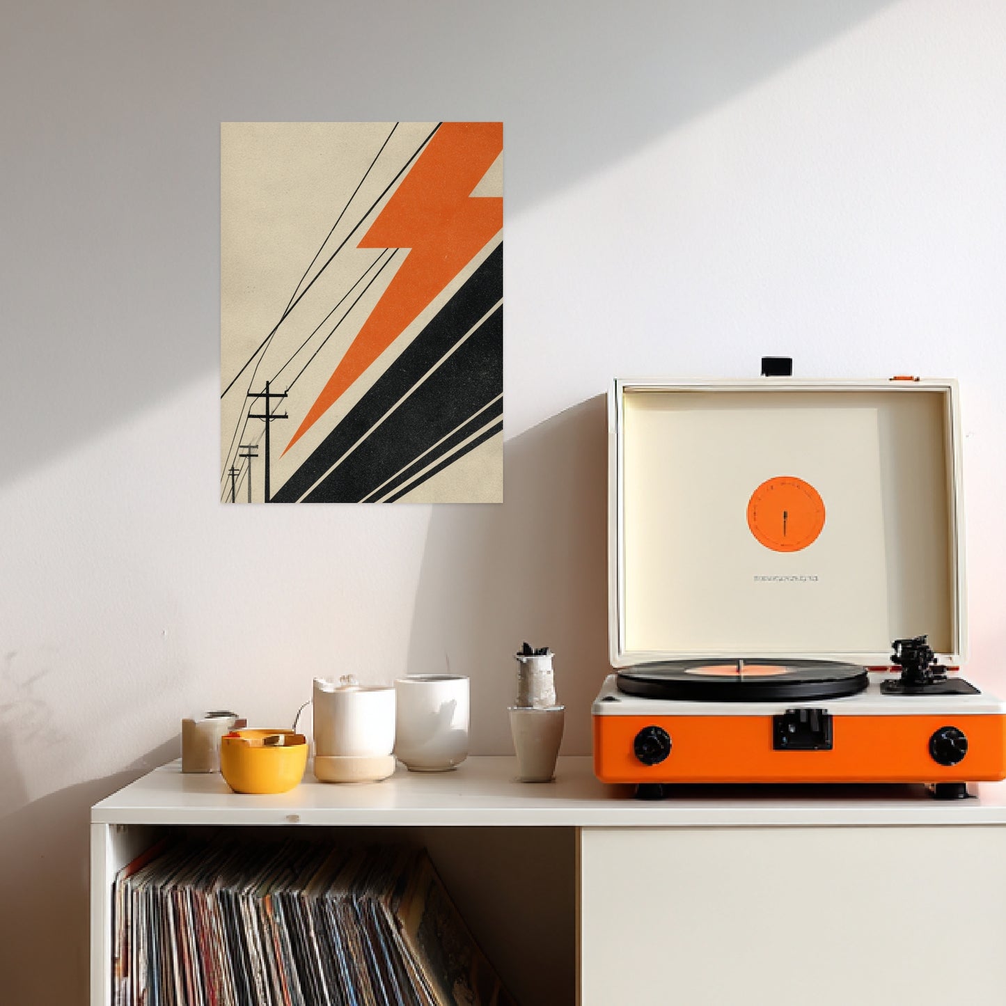 Stromleitungen mit Blitzform Poster