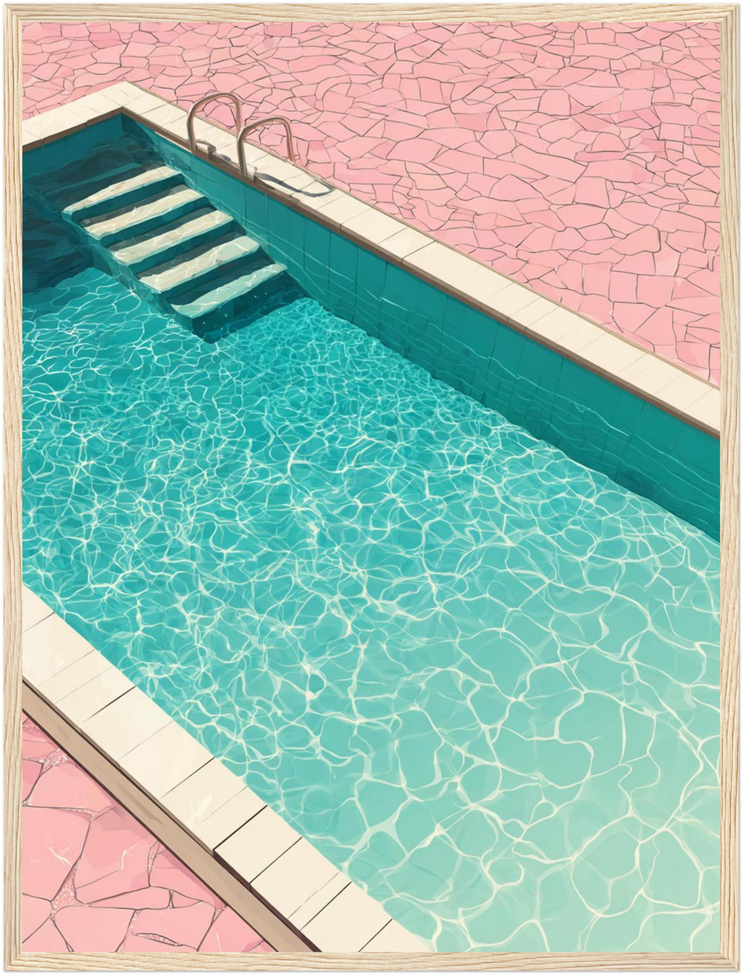 Rosa Pool im Sommer Poster – Holz natur Rahmen – Produktfoto