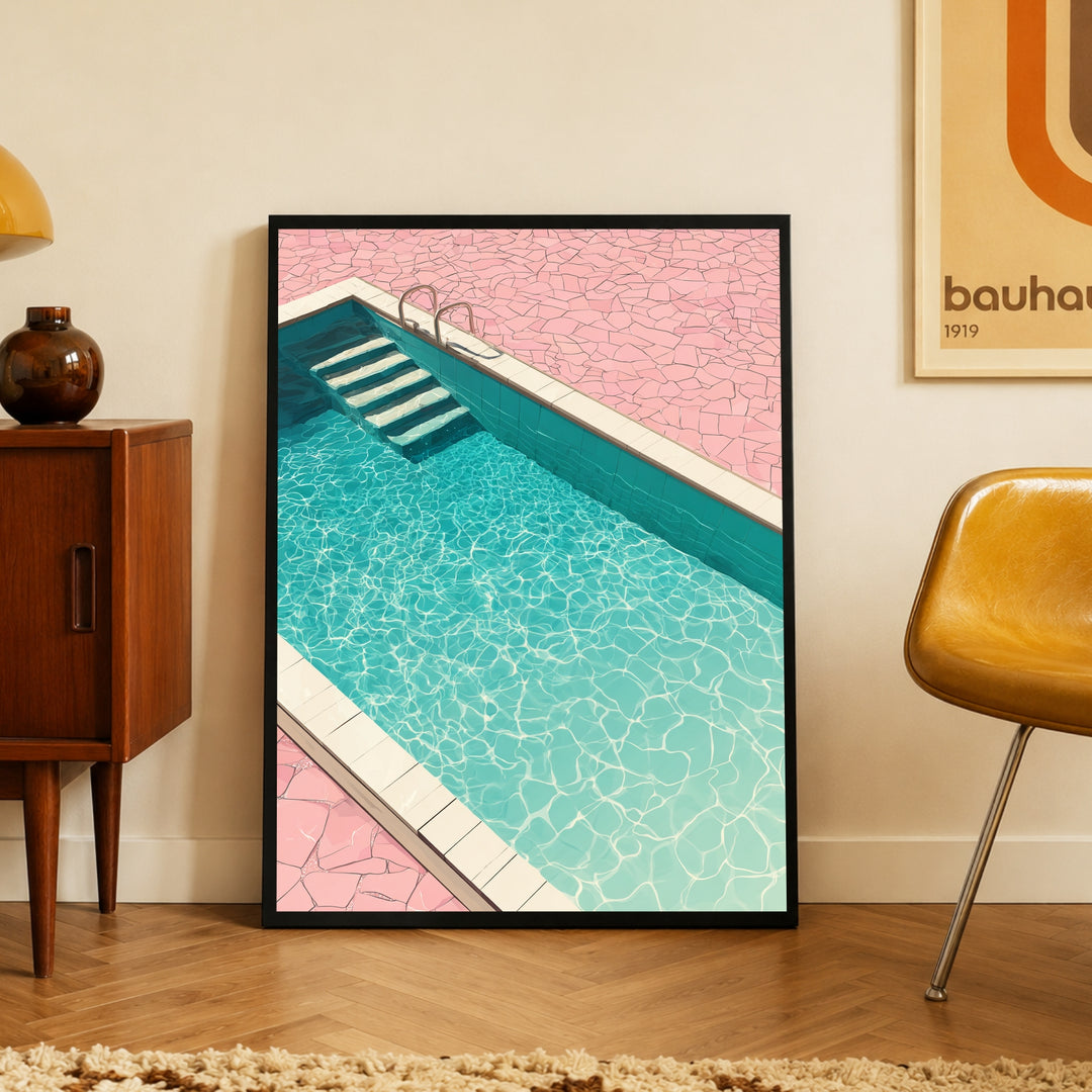 Rosa Pool im Sommer Poster – Schwarzer Rahmen – Produktfoto