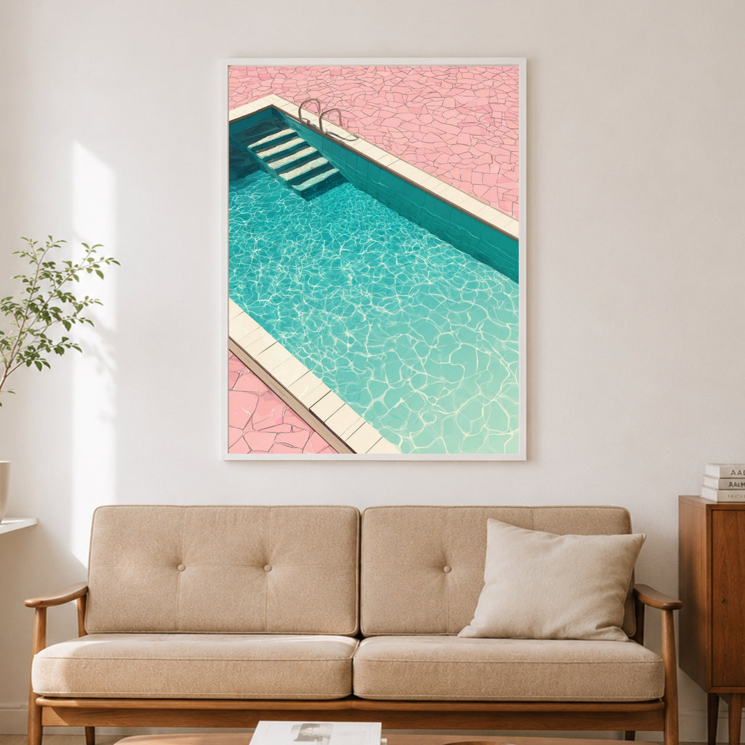 Rosa Pool im Sommer Poster – Weißer Rahmen – Produktfoto