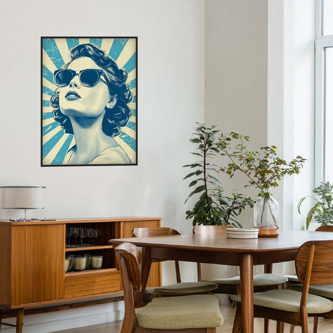 Türkises Sonnenbrillenporträt Poster Retro – mattes Kunstdruck-Papier – Ansicht 3