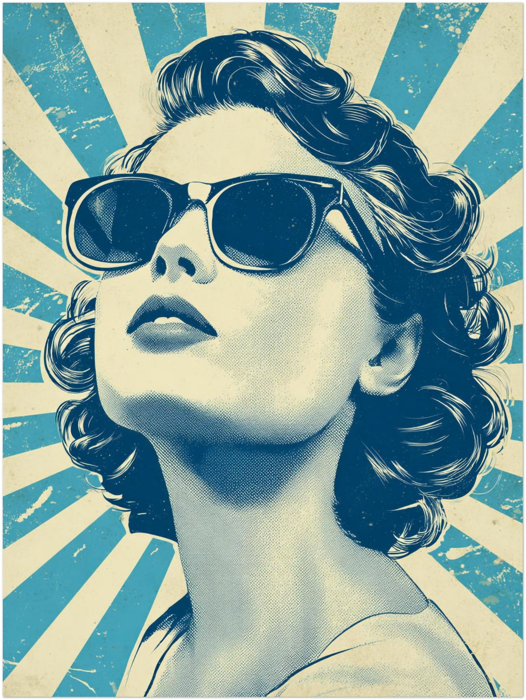 Türkises Sonnenbrillenporträt Retro – Wandkunst