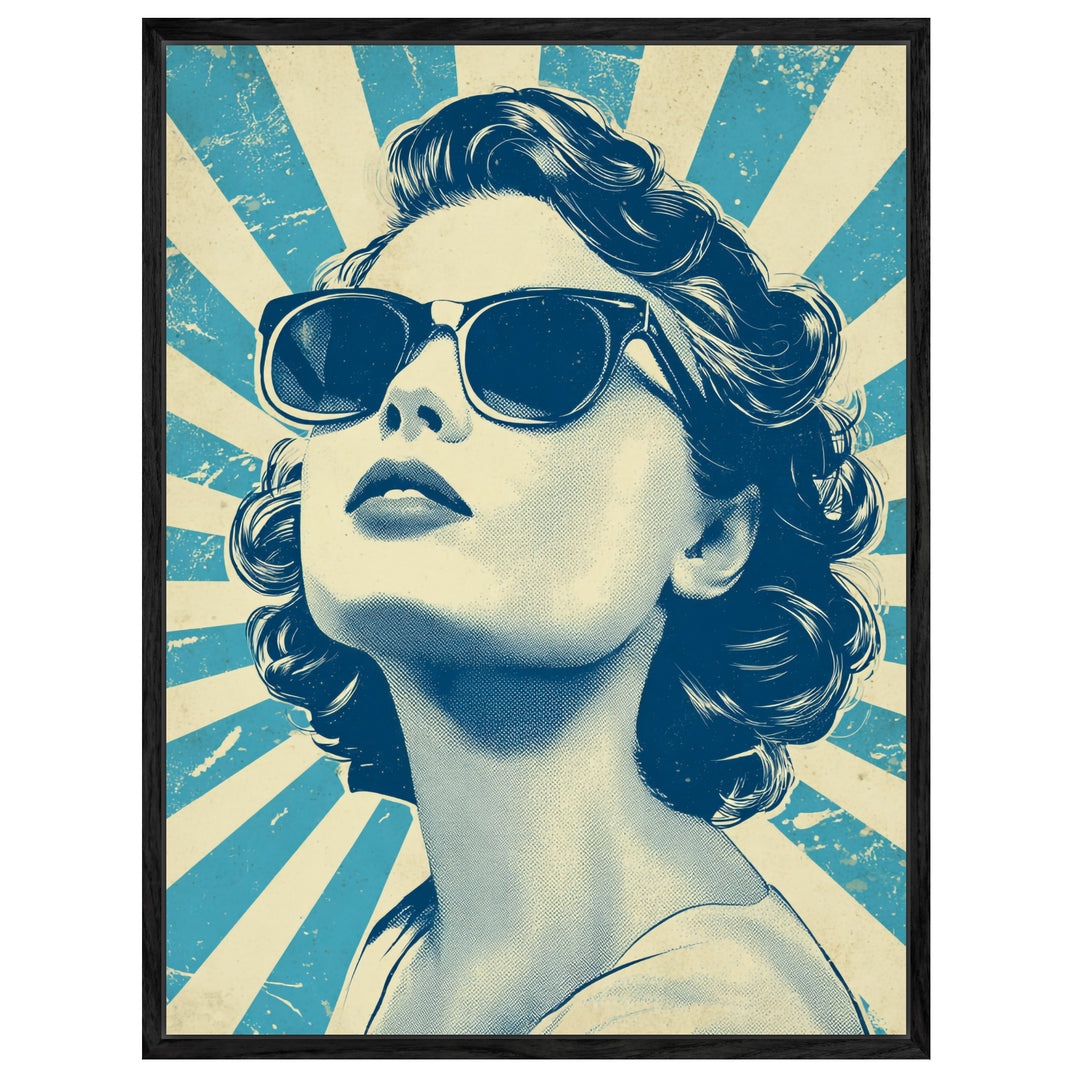 Türkises Sonnenbrillenporträt Leinwandbild Retro – Leinwand auf Holzrahmen – Ansicht 2
