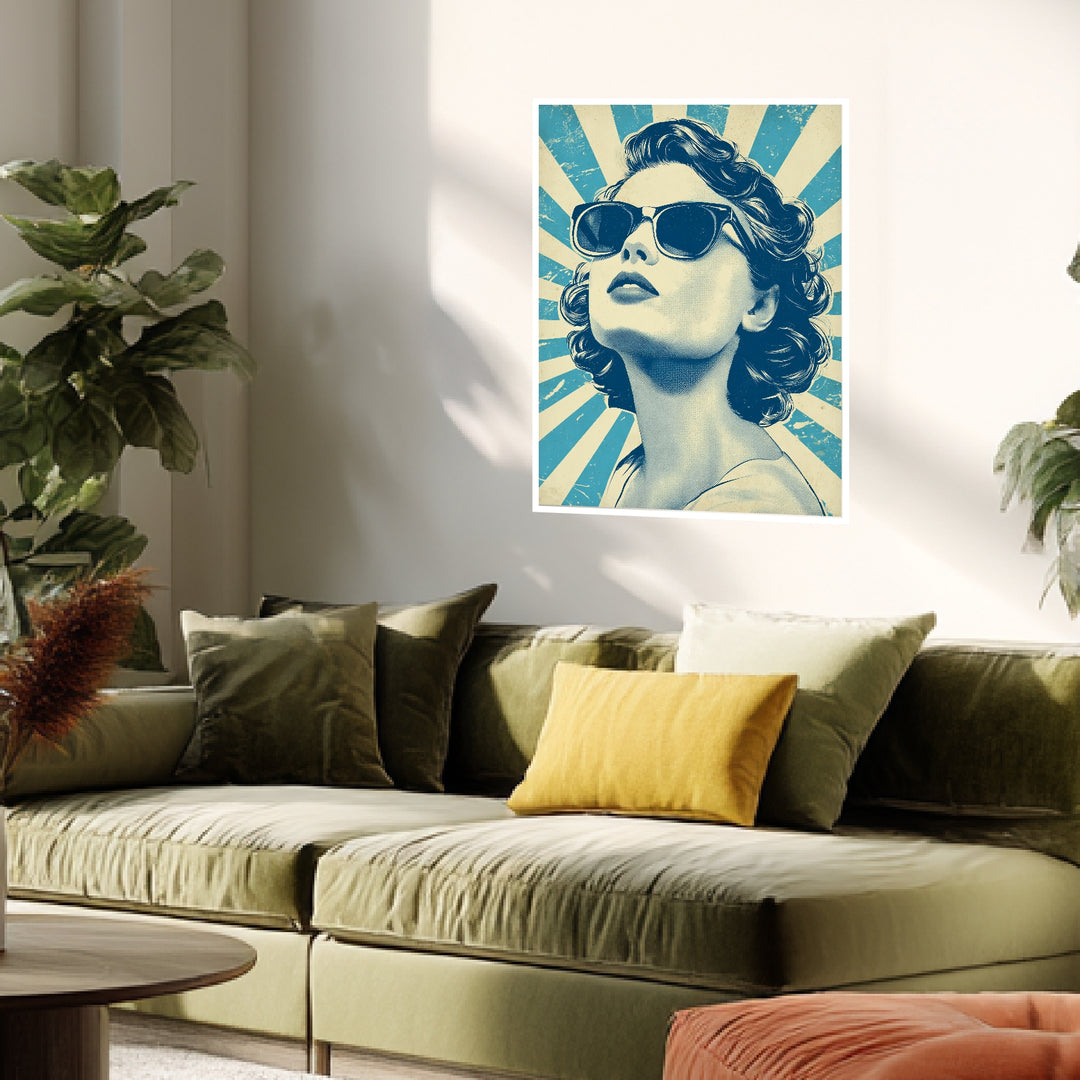 Türkises Sonnenbrillenporträt Poster Retro – mattes Kunstdruck-Papier – Ansicht 4