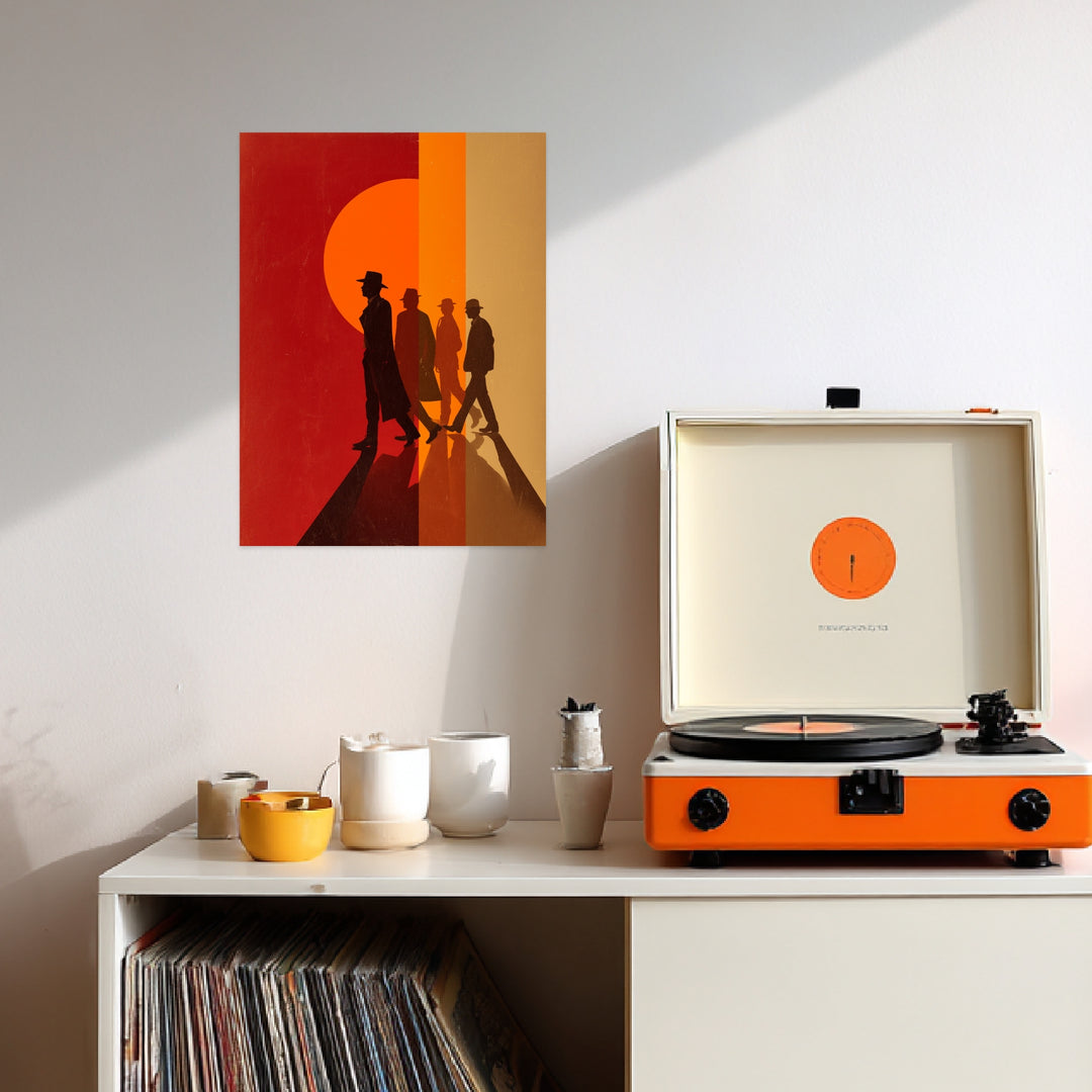 Vier Männer Silhouetten Leinwandbild Retro – Leinwand auf Holzrahmen – Ansicht 3