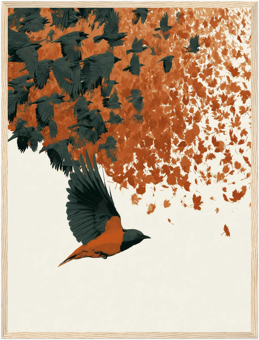 Schwarm aus Herbstlaub Poster – Holz natur Rahmen – Produktfoto