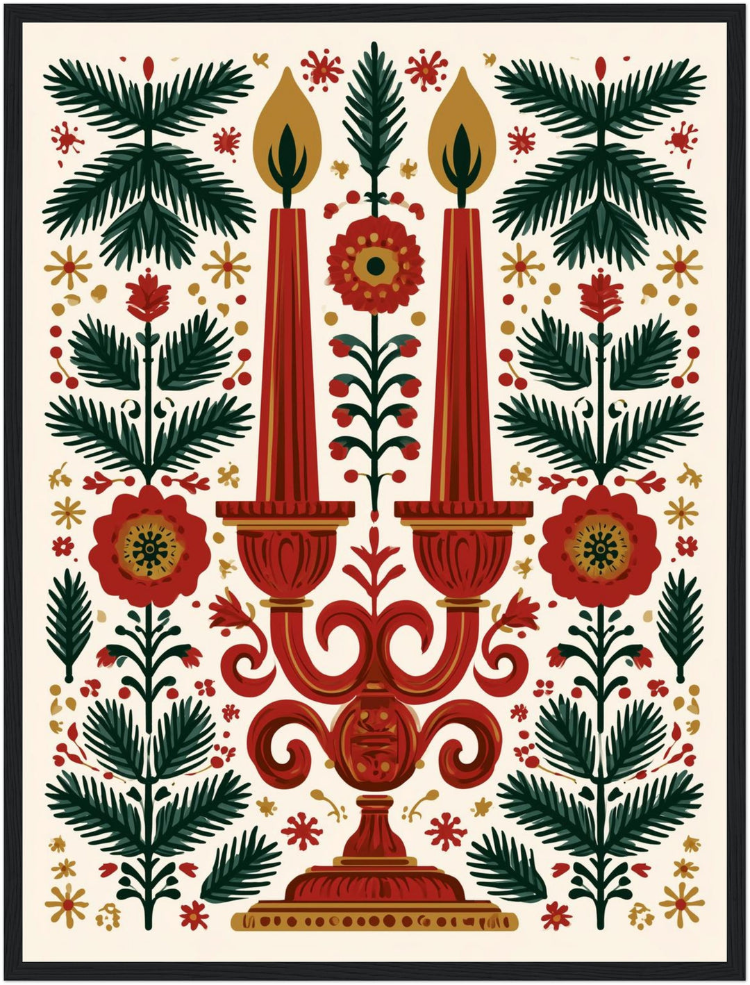 Kerzenleuchter im Weihnachtsgarten Poster – Schwarzer Rahmen – Produktfoto