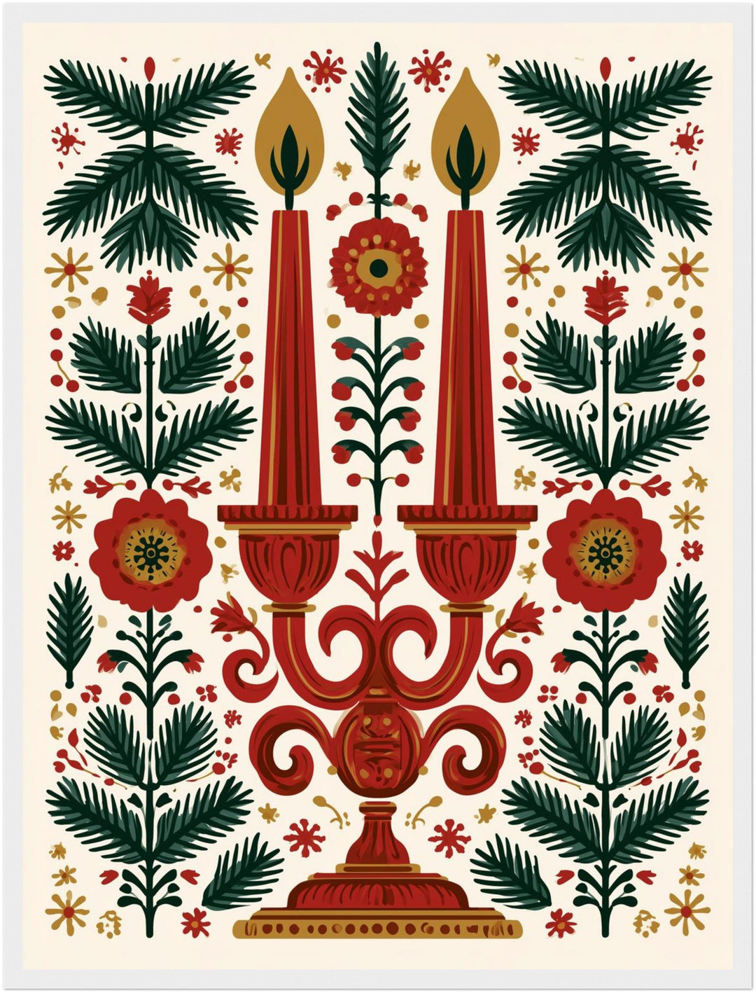Kerzenleuchter im Weihnachtsgarten Poster – Weißer Rahmen – Produktfoto