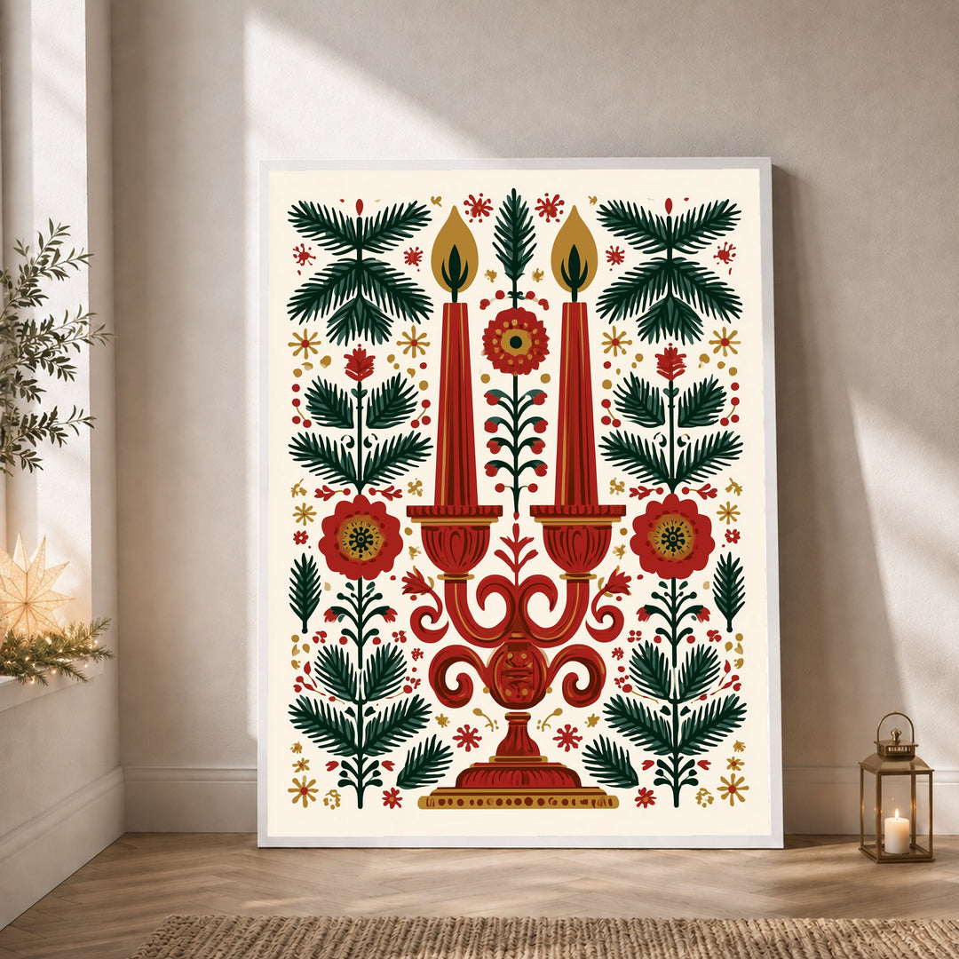 Kerzenleuchter im Weihnachtsgarten Poster