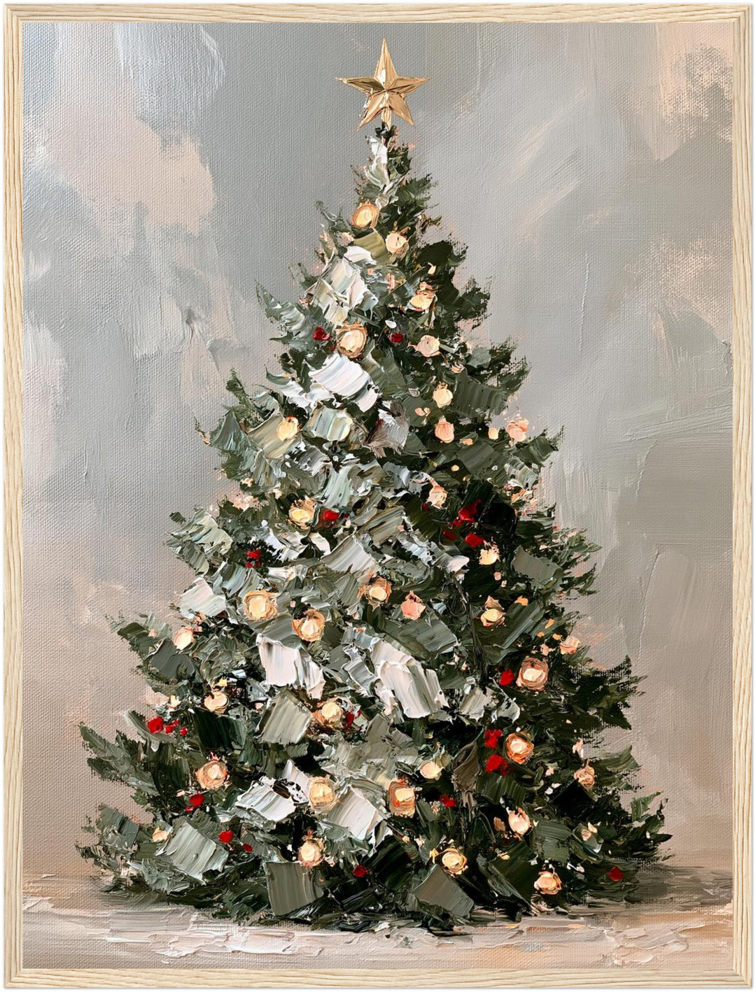 Leuchtender Weihnachtsbaum Retro Poster – Holz natur Rahmen – Produktfoto