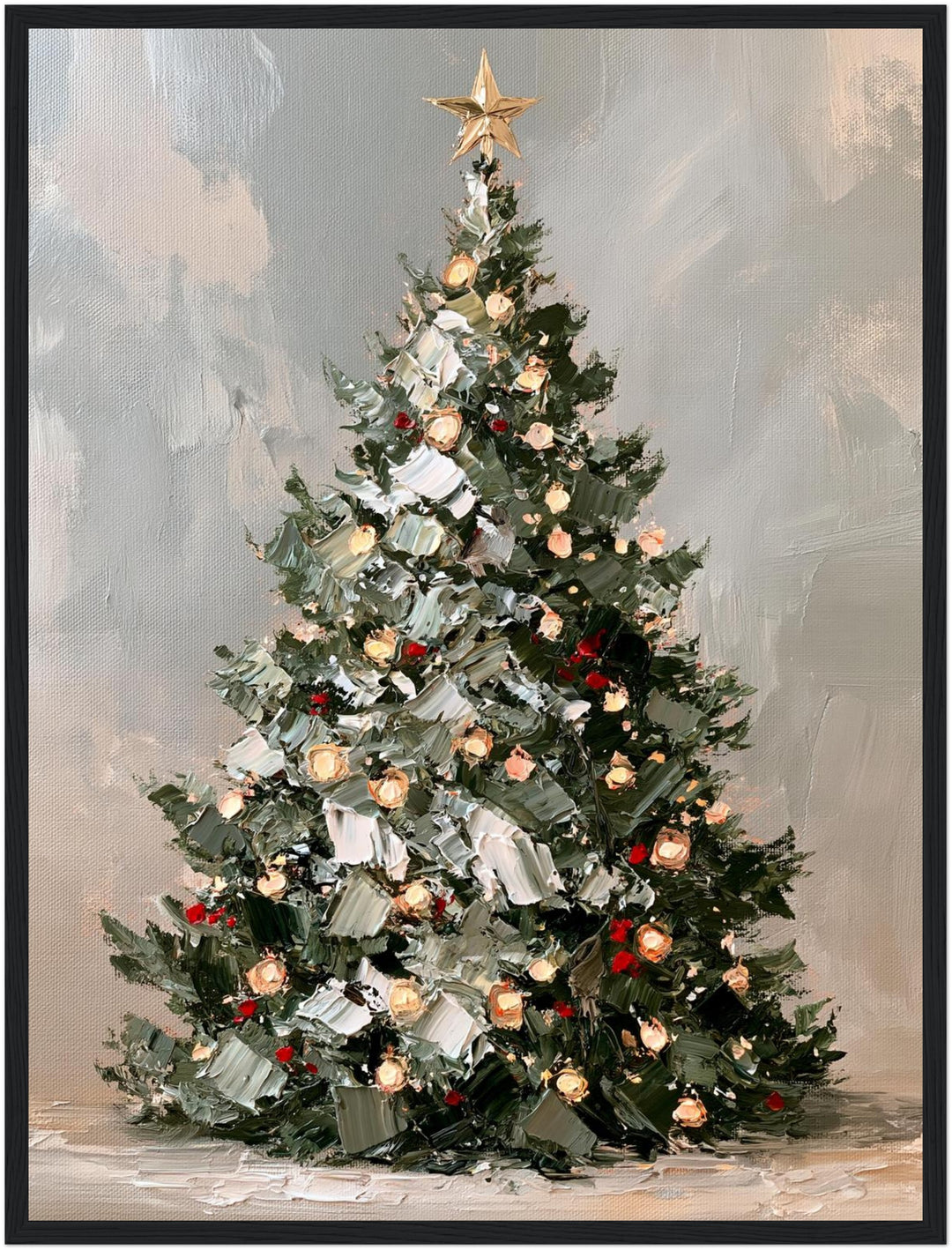 Leuchtender Weihnachtsbaum Retro Poster – Schwarzer Rahmen – Produktfoto