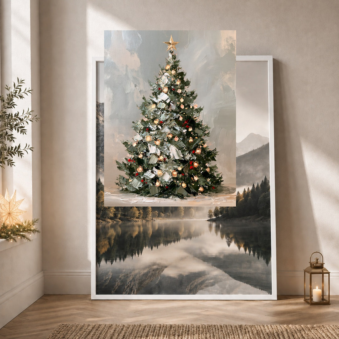 Leuchtender Weihnachtsbaum Retro Poster – Weißer Rahmen – Produktfoto