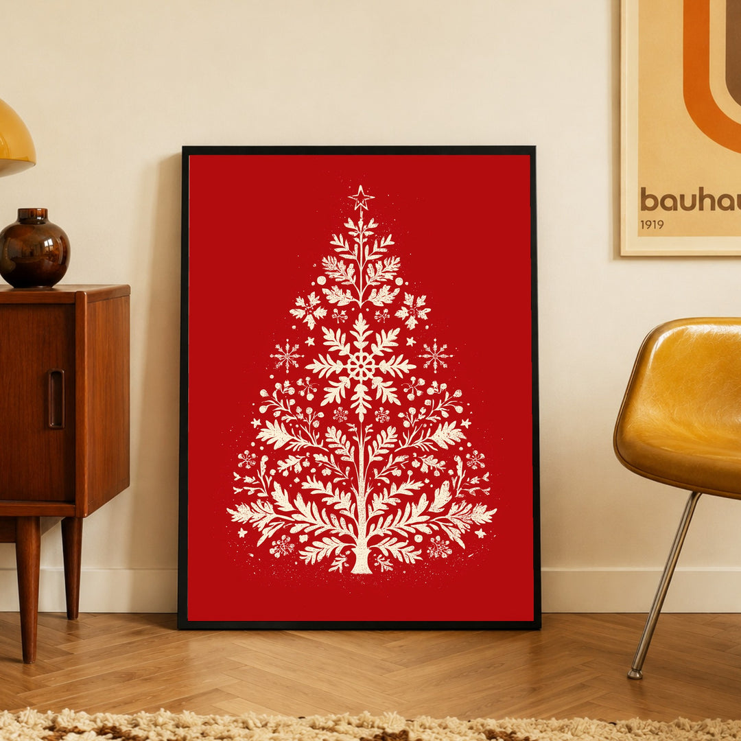 Weihnachtsbaum Retro Botanik Poster – Schwarzer Rahmen – Produktfoto