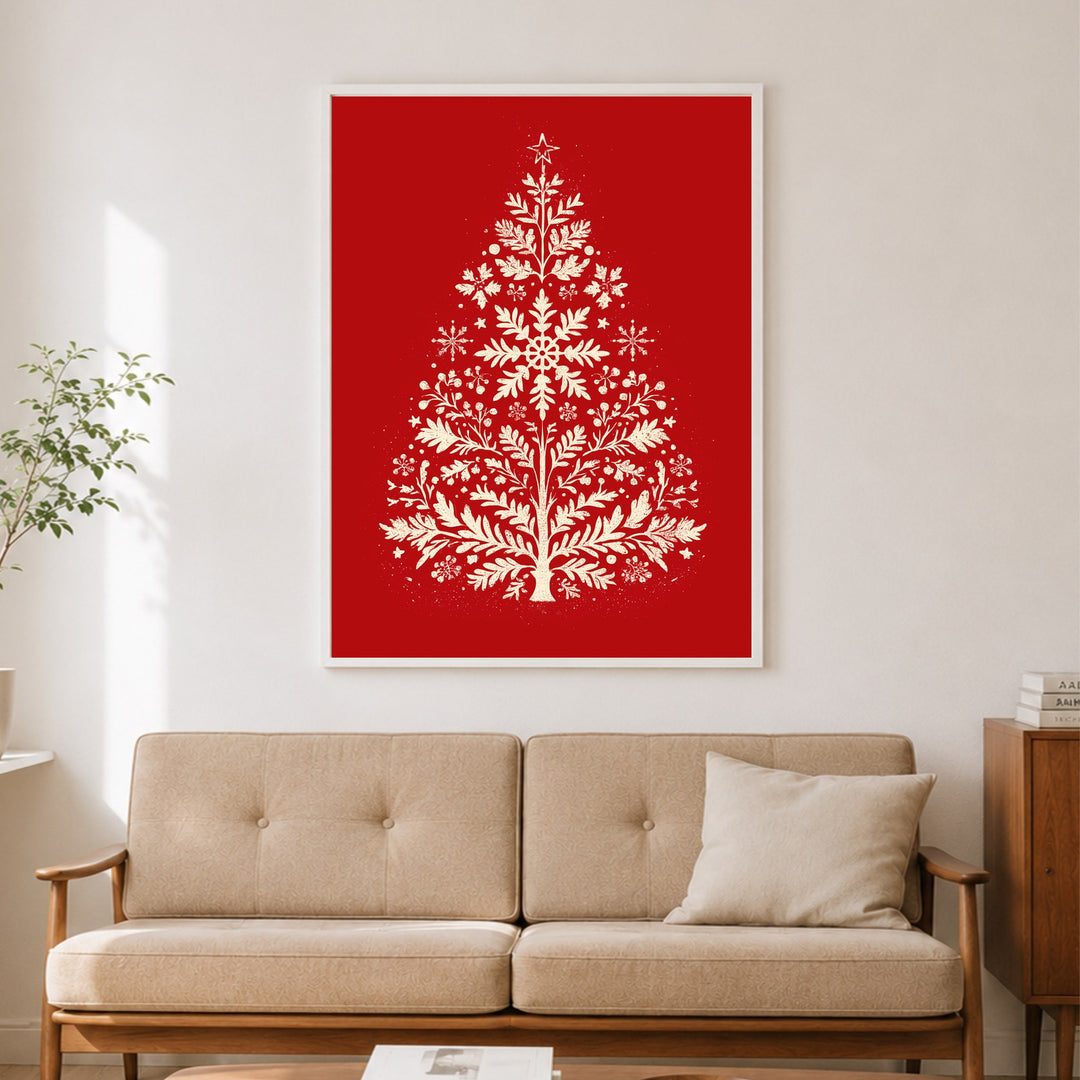 Weihnachtsbaum Retro Botanik Poster – Weißer Rahmen – Produktfoto
