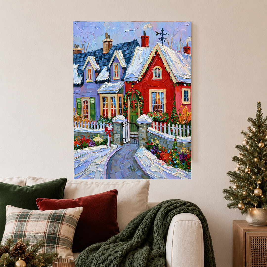Verschneite Weihnachtshäuser Retro Poster – Ohne Rahmen – Produktfoto