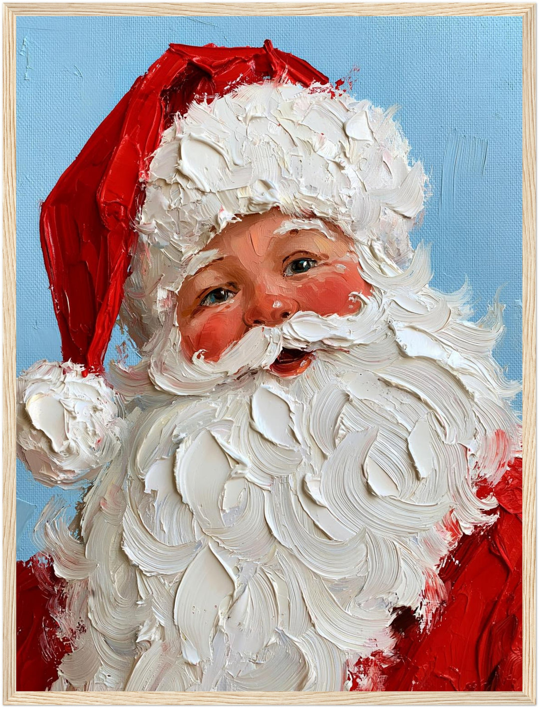Froher Weihnachtsmann Retro Poster – Holz natur Rahmen – Produktfoto