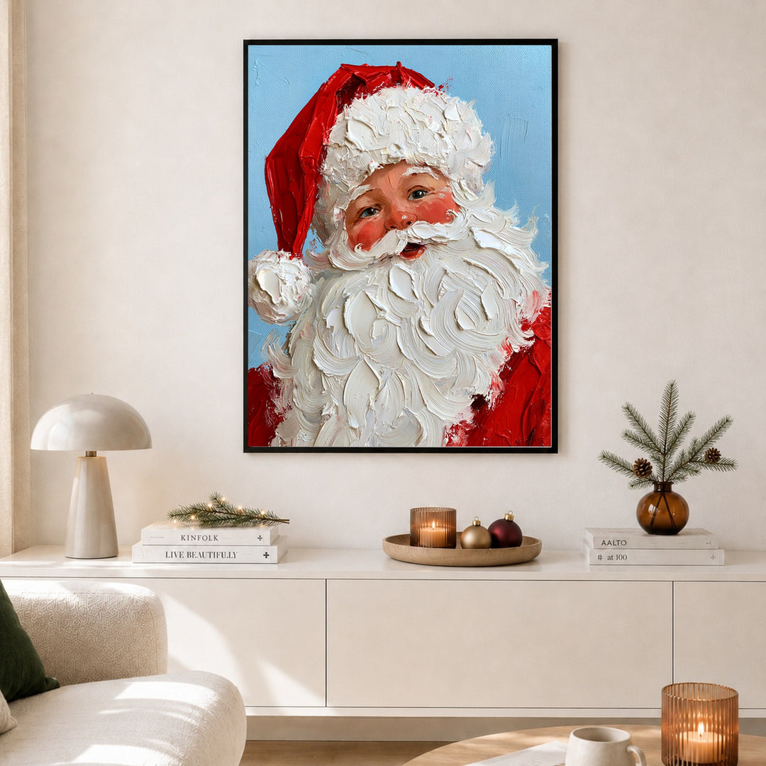 Froher Weihnachtsmann Retro Poster – Schwarzer Rahmen – Produktfoto