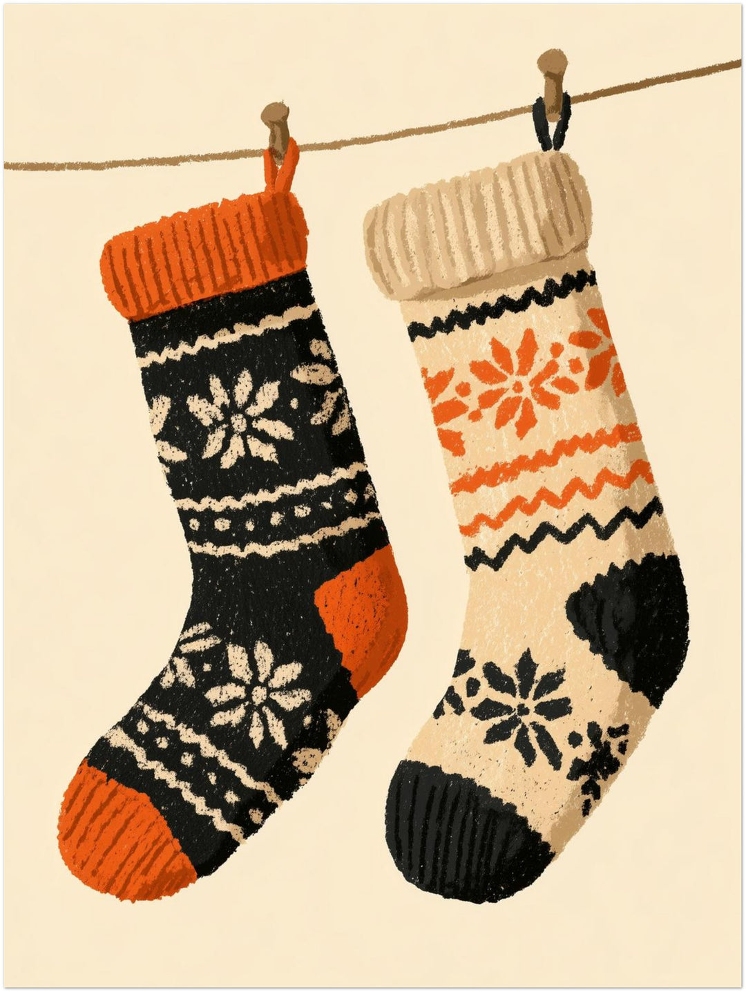 Zwei Weihnachtsstrümpfe Retro Leinwandbild – Ohne Rahmen – Produktfoto