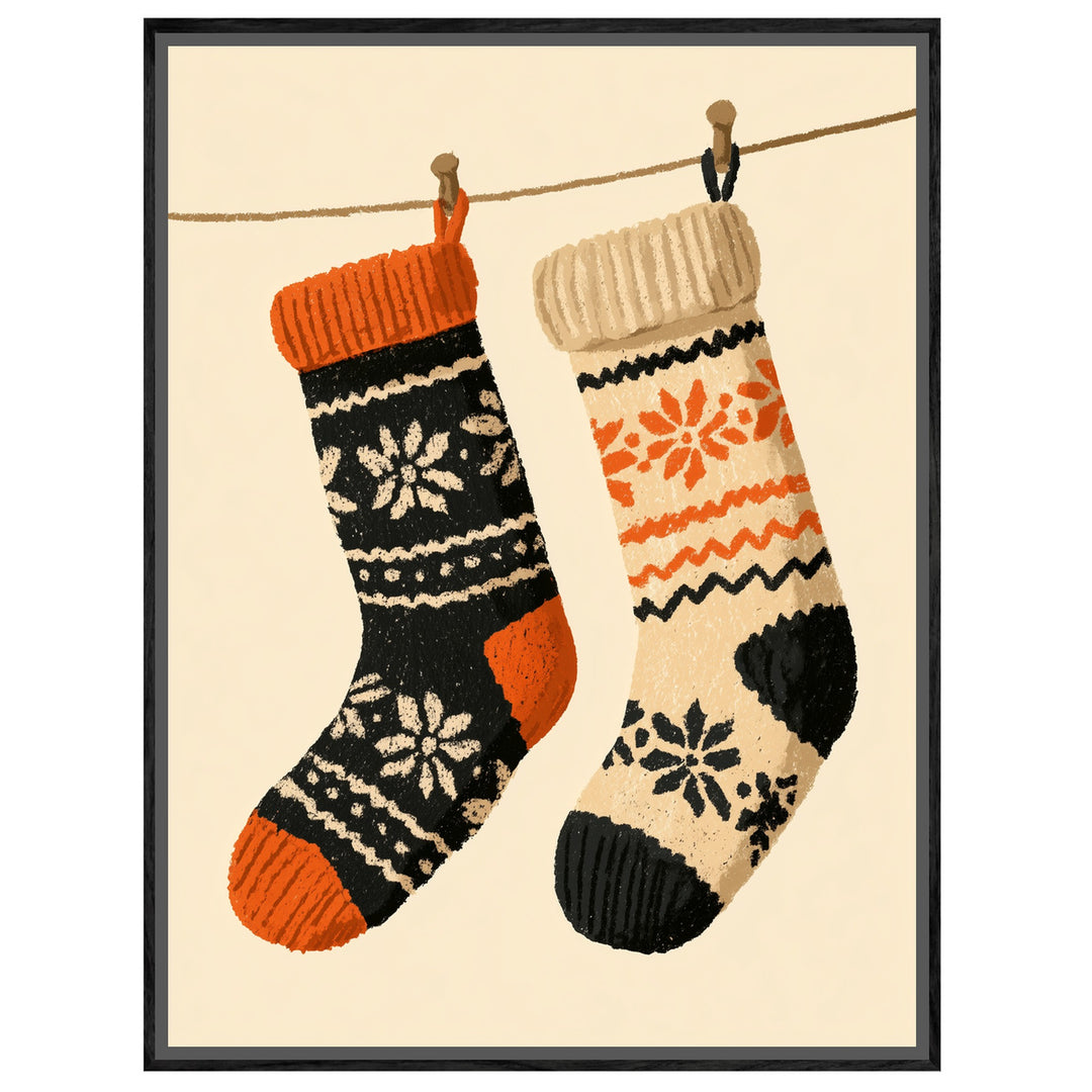 Zwei Weihnachtsstrümpfe Retro Leinwandbild – Leinwandbild