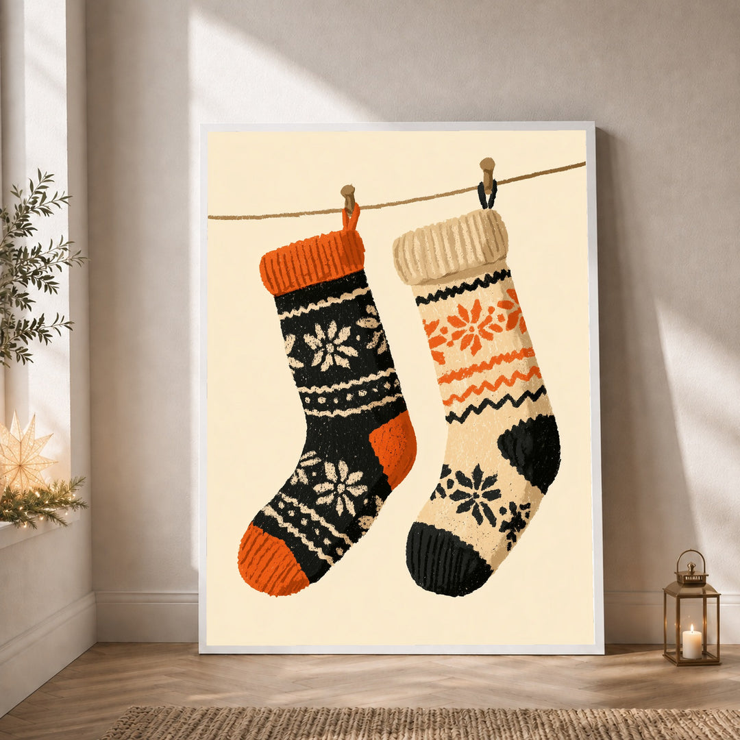 Zwei Weihnachtsstrümpfe Retro Poster