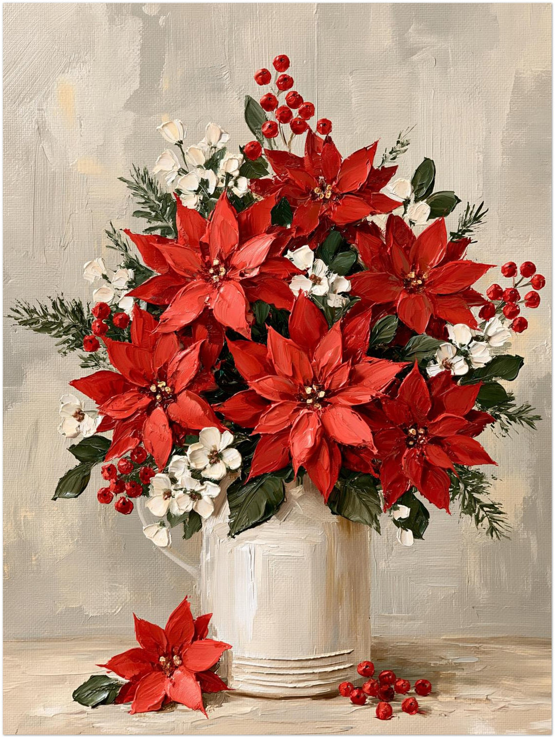 Weihnachtliche Poinsettien im Krug Poster – Ohne Rahmen – Produktfoto