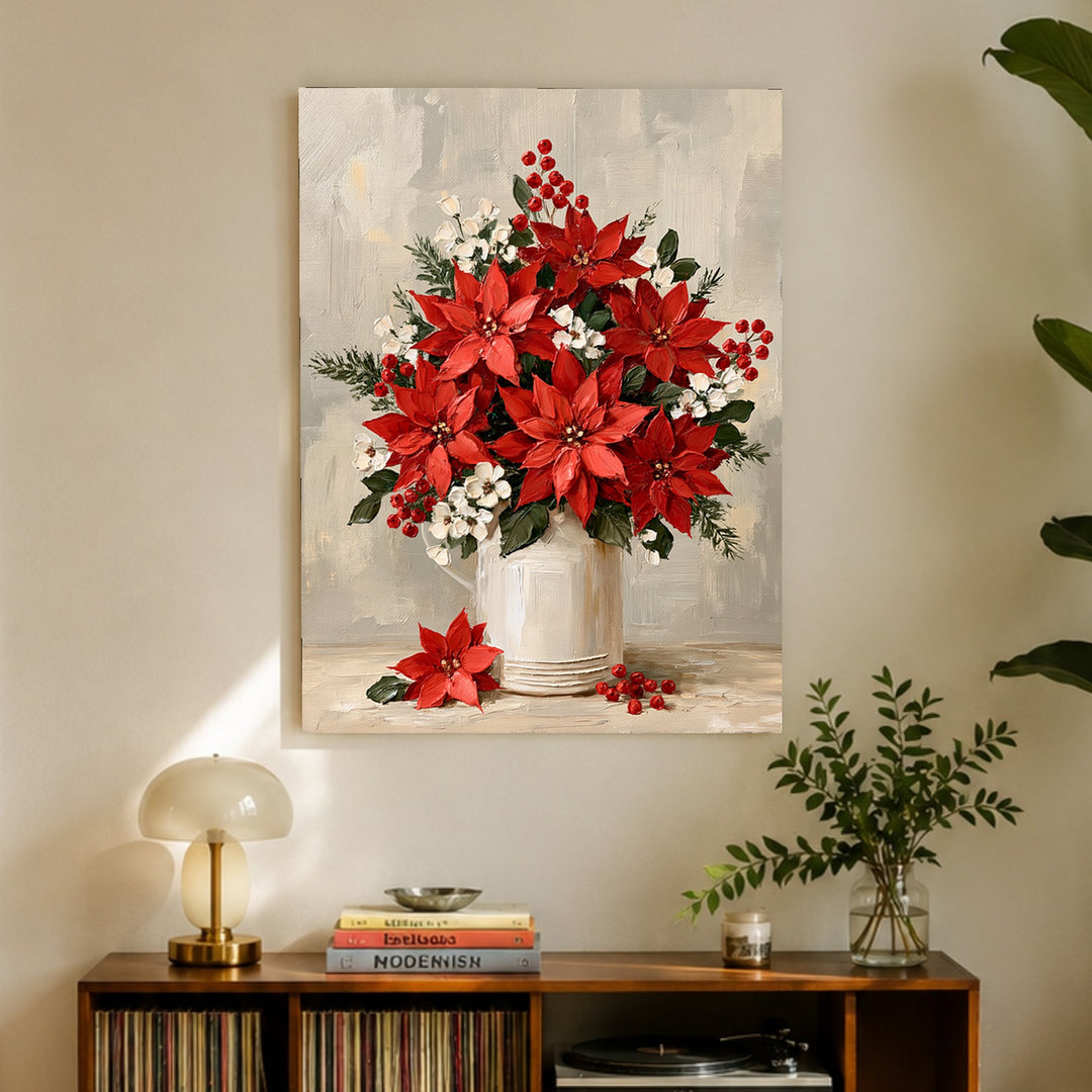 Weihnachtliche Poinsettien im Krug Leinwandbild – Ohne Rahmen – Produktfoto