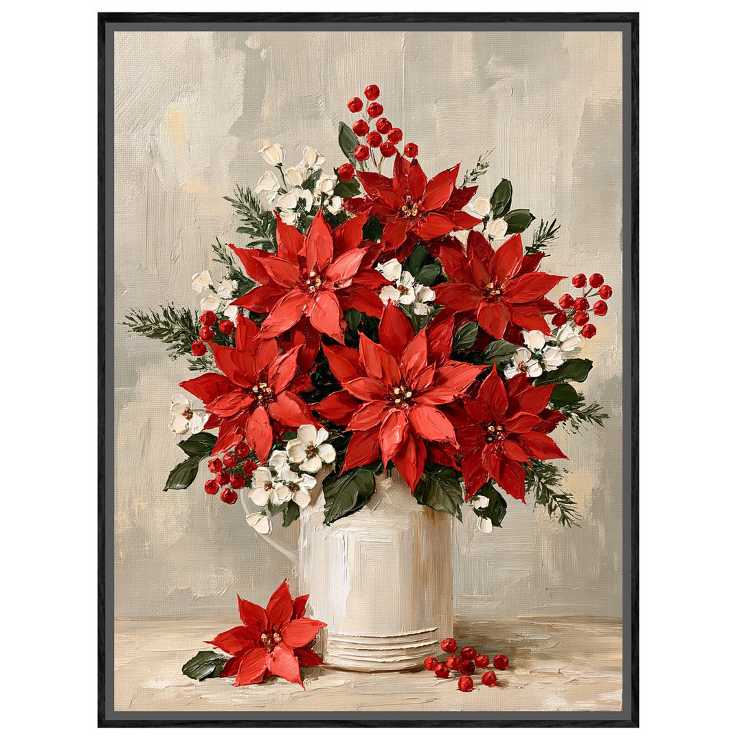 Weihnachtliche Poinsettien im Krug Leinwandbild – Leinwandbild