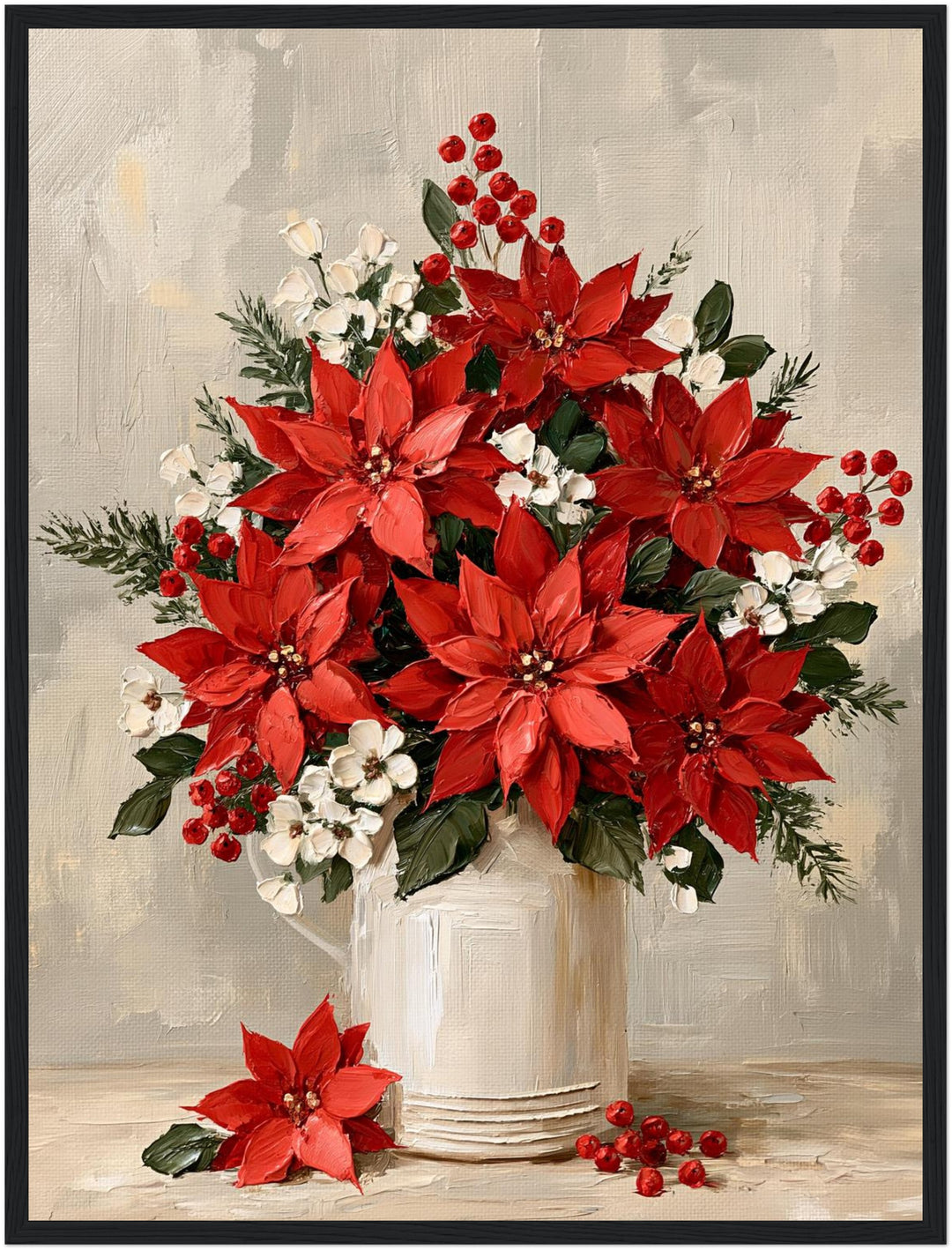 Weihnachtliche Poinsettien im Krug Poster – Schwarzer Rahmen – Produktfoto