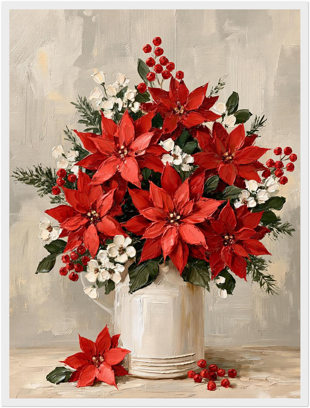 Weihnachtliche Poinsettien im Krug Poster – Weißer Rahmen – Produktfoto
