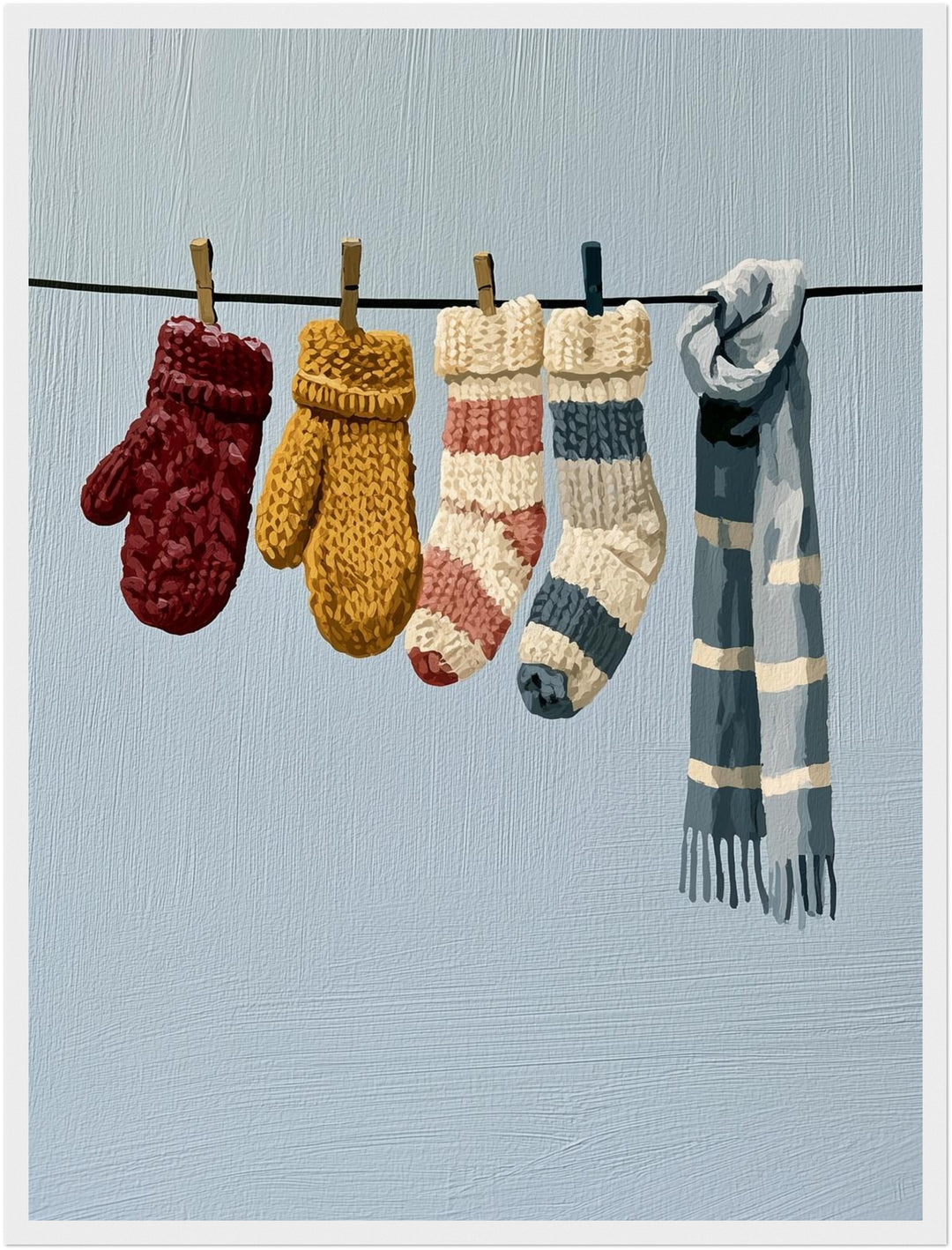 Wäscheleine im Winter Poster – Weißer Rahmen – Produktfoto