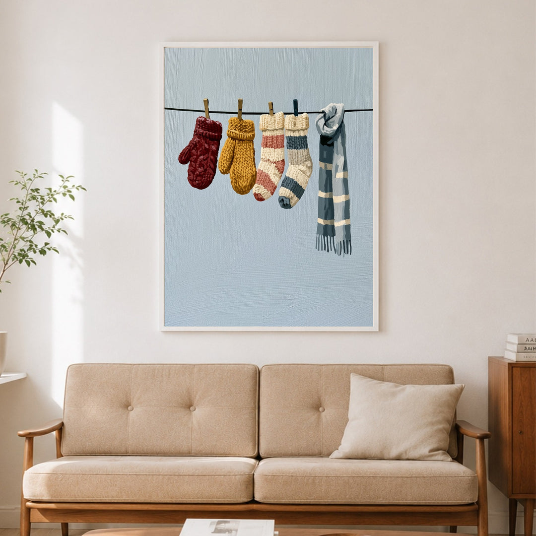 Wäscheleine im Winter Poster – Weißer Rahmen – Produktfoto