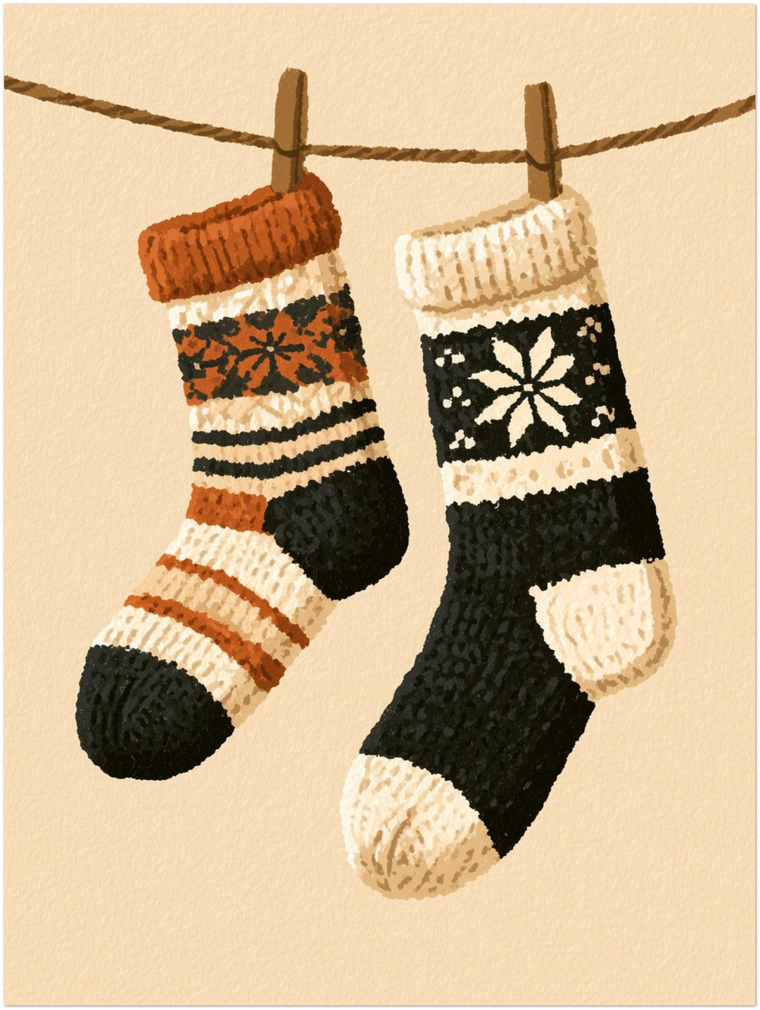 Winterliche Wollsocken Retro Leinwandbild – Ohne Rahmen – Produktfoto
