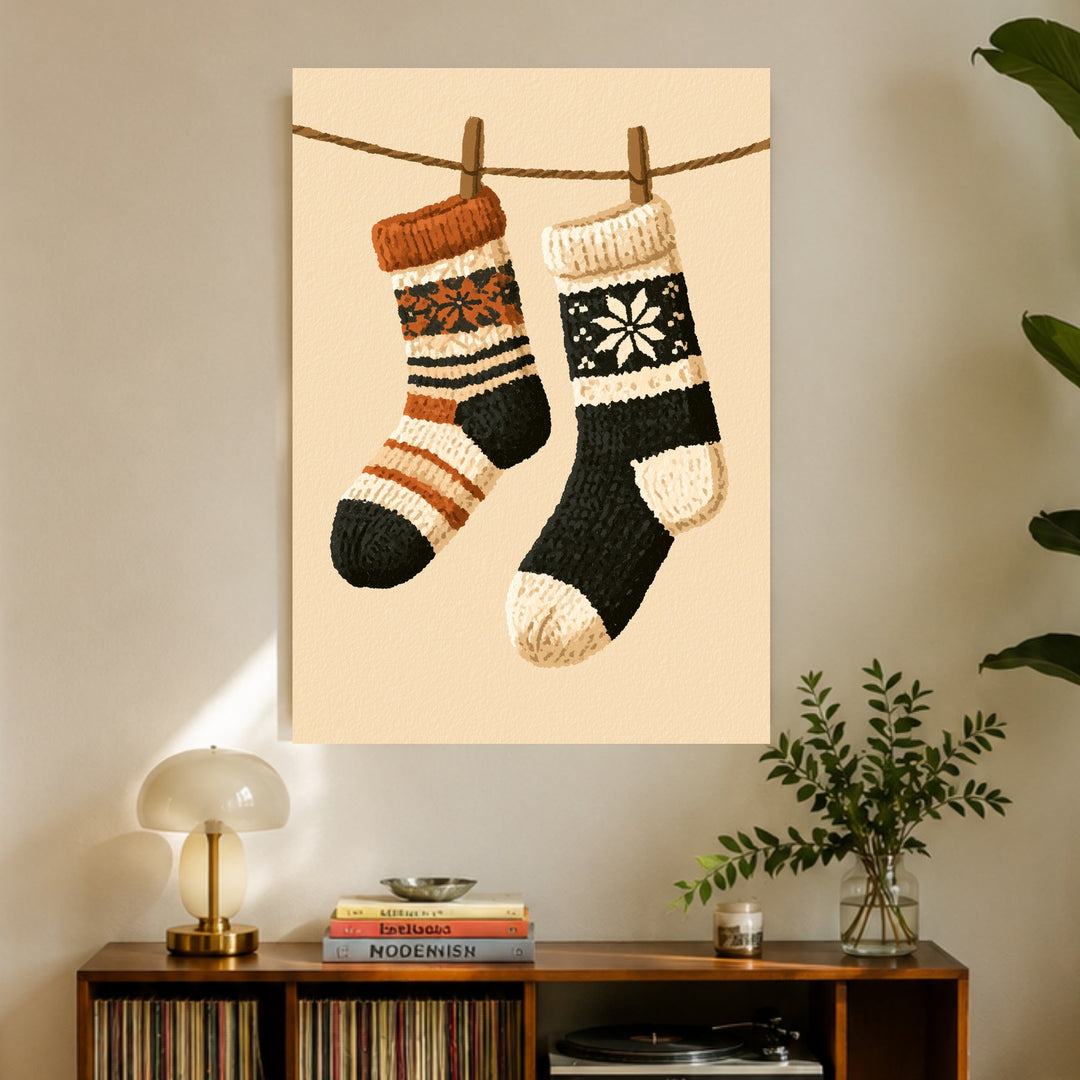 Winterliche Wollsocken Retro Leinwandbild – Ohne Rahmen – Produktfoto