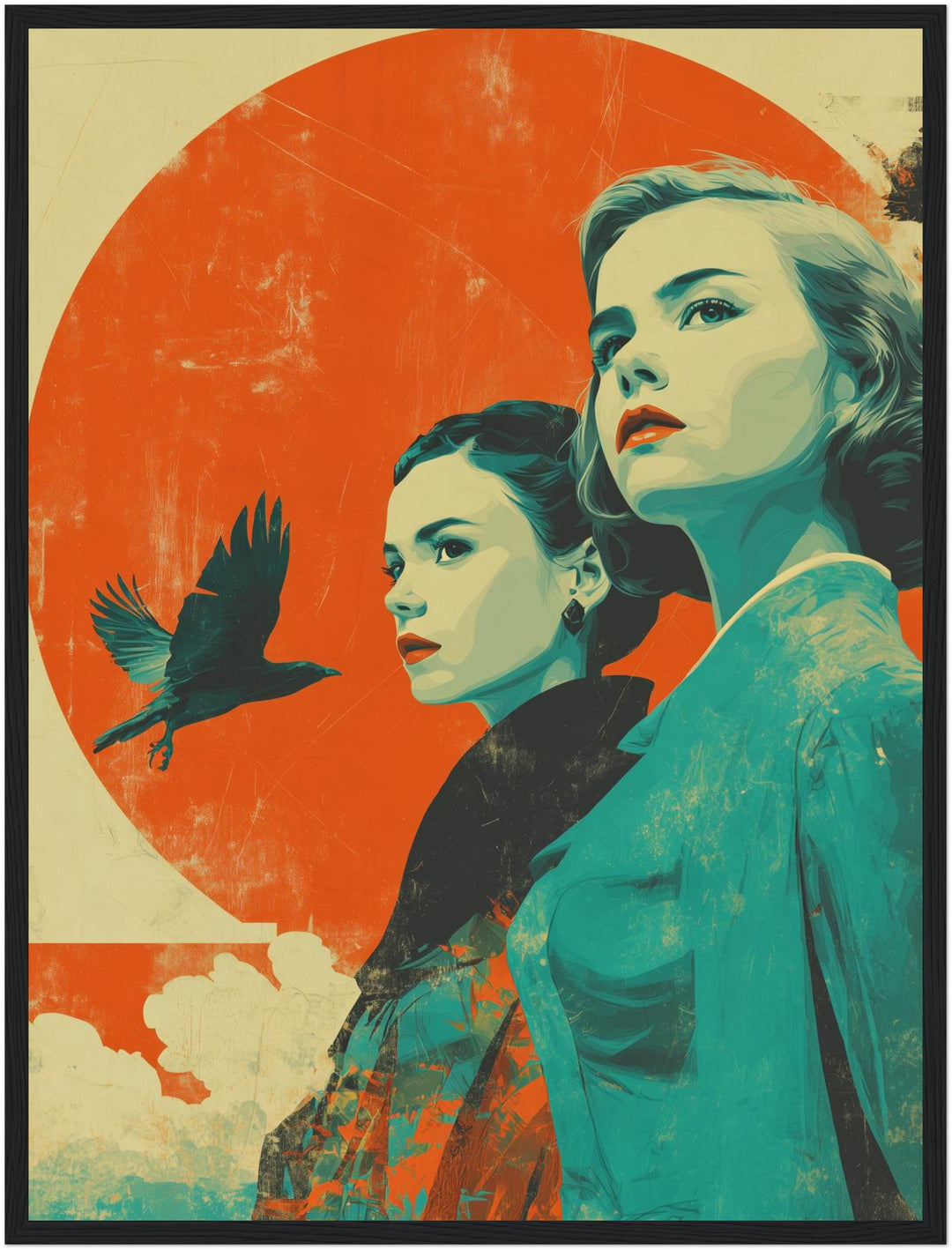 Zwei Frauen mit Rabe Poster Retro – mattes Kunstdruck-Papier – Ansicht 5