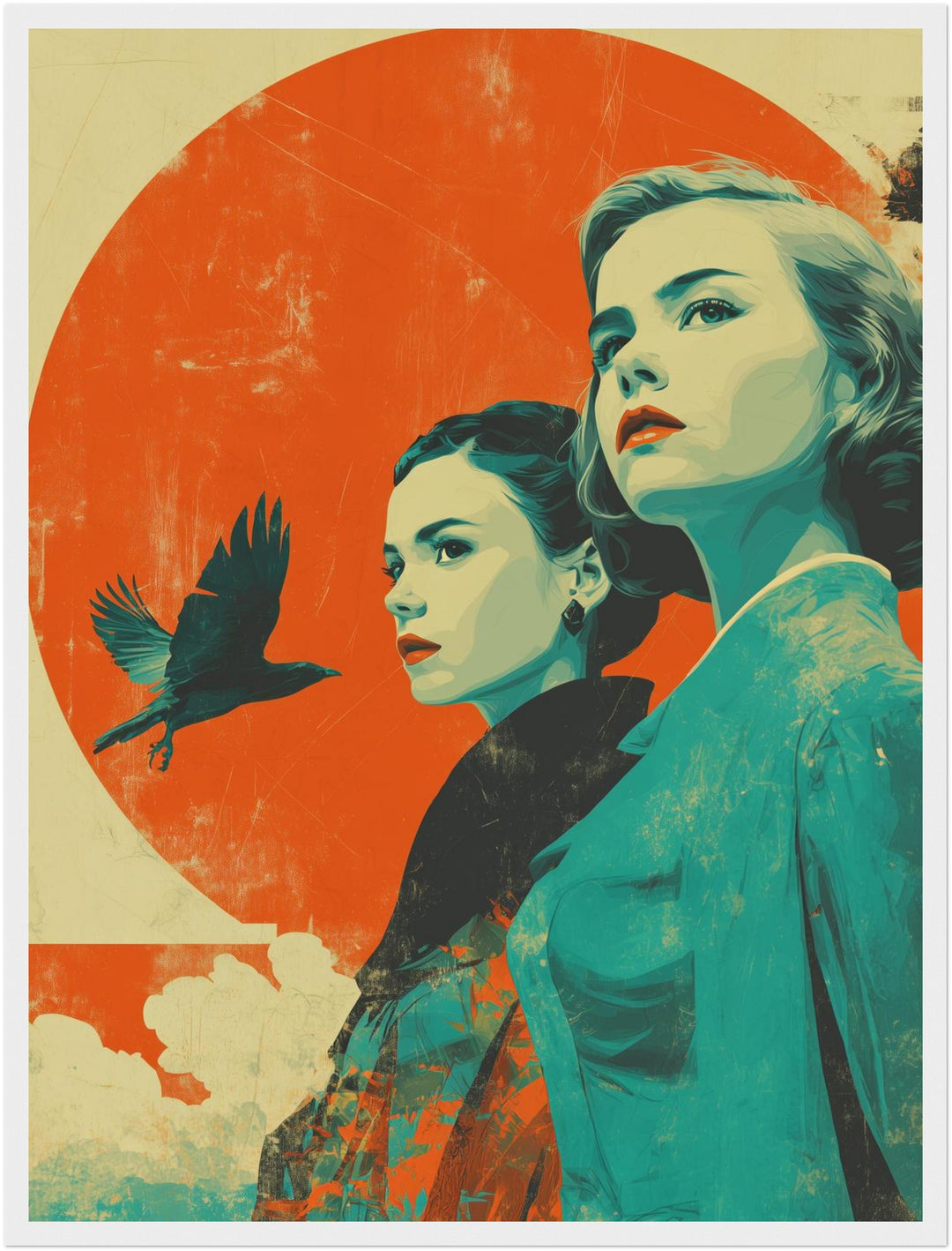 Zwei Frauen mit Rabe Poster Retro – mattes Kunstdruck-Papier – Ansicht 6