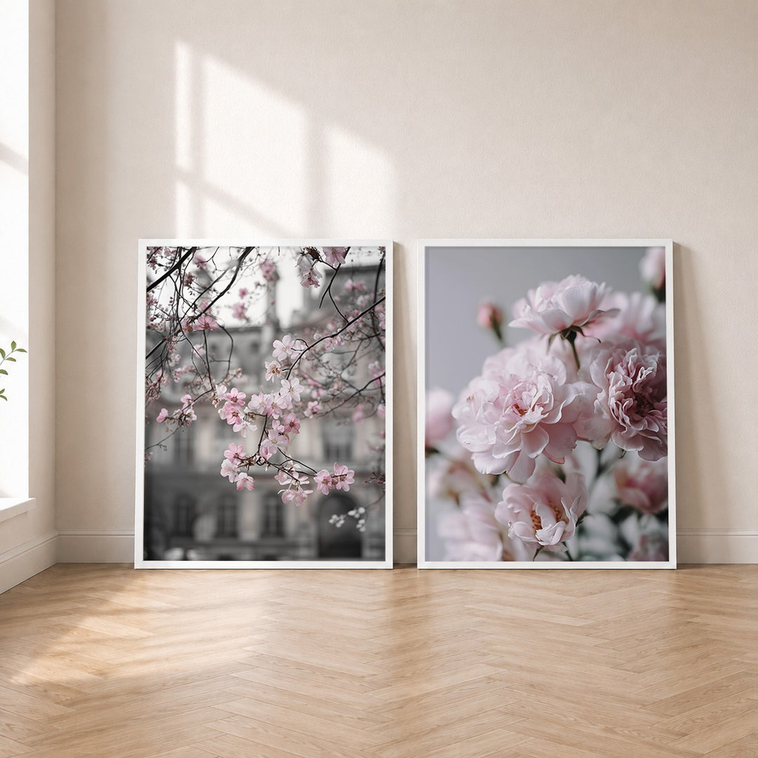 Rosé Set – Blüten in Zartrosa, 2er Poster-Set gerahmt