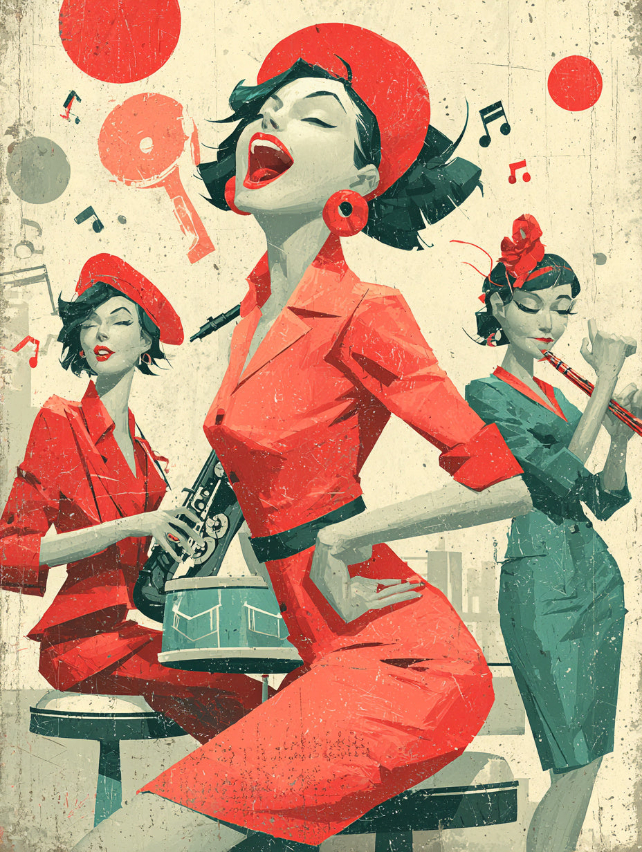 Rote Musikerinnen Retro – Wandkunst