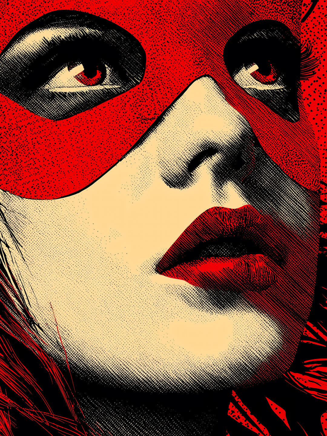 Rotes Maskenporträt Pop Art – Wandkunst