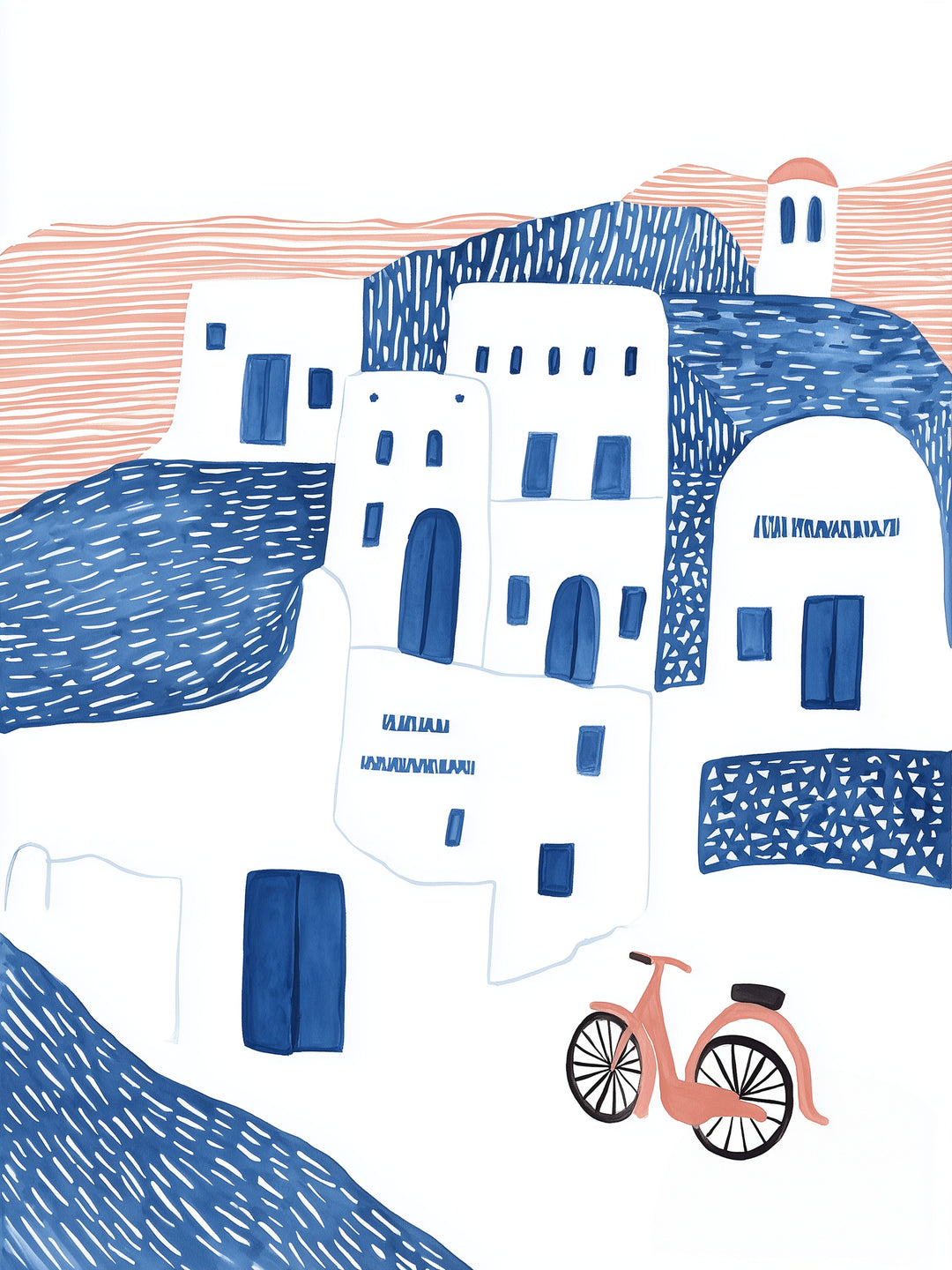 Santorini Häuser minimalistisch Dopamin – Wandkunst