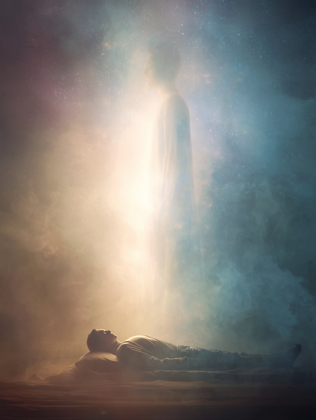 Schlafende Figur Lichterscheinung  – Wandkunst