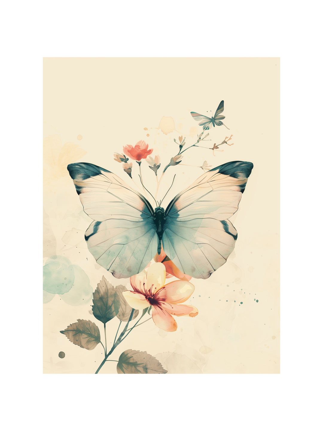 Schmetterling mit Blumen Retro – Wandkunst