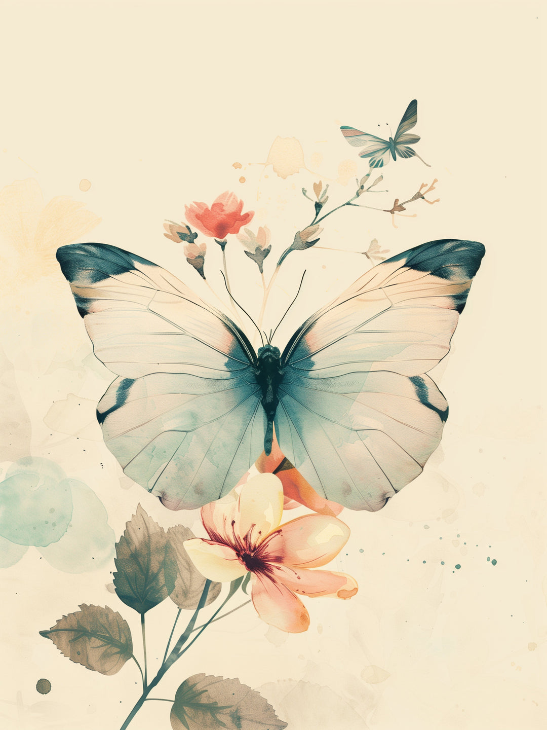 Schmetterling mit Blumen Retro – Wandkunst