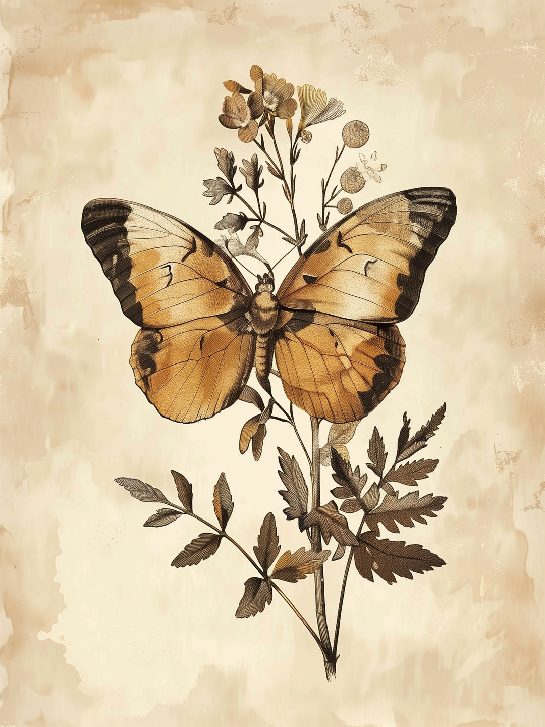 Schmetterling und Blütenpracht Vintage – Wandkunst