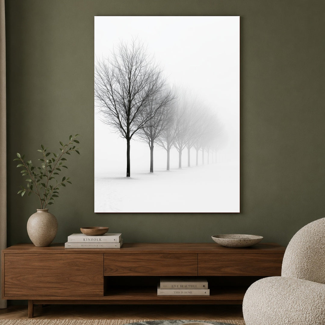 Baumreihe im Winternebel Poster – Ohne Rahmen – Produktfoto