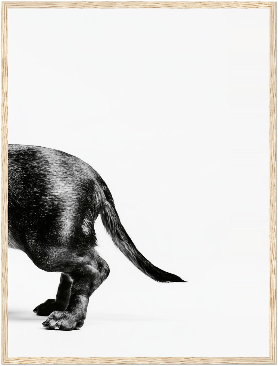 Dackel Hinterteil in Bewegung Poster – Holz natur Rahmen – Wohnzimmer Mockup