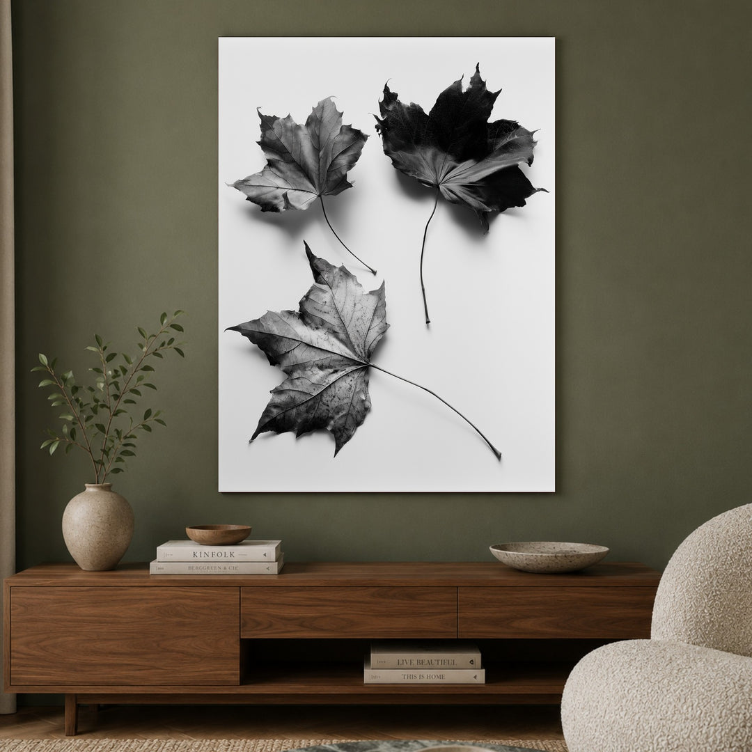 Drei Ahornblätter Schwarz-Weiß Poster – Ohne Rahmen – Produktfoto