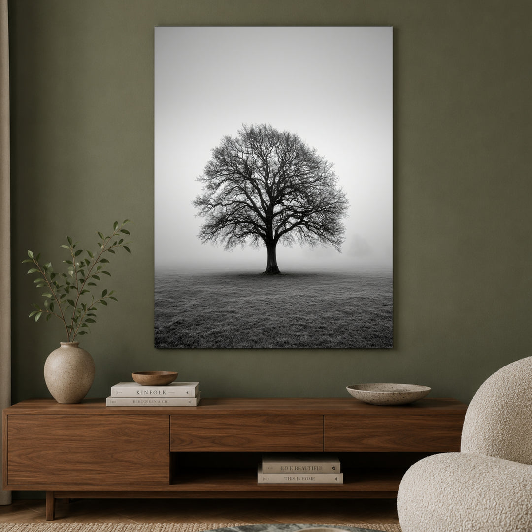 Einsame Eiche im Nebel Poster – Ohne Rahmen – Produktfoto