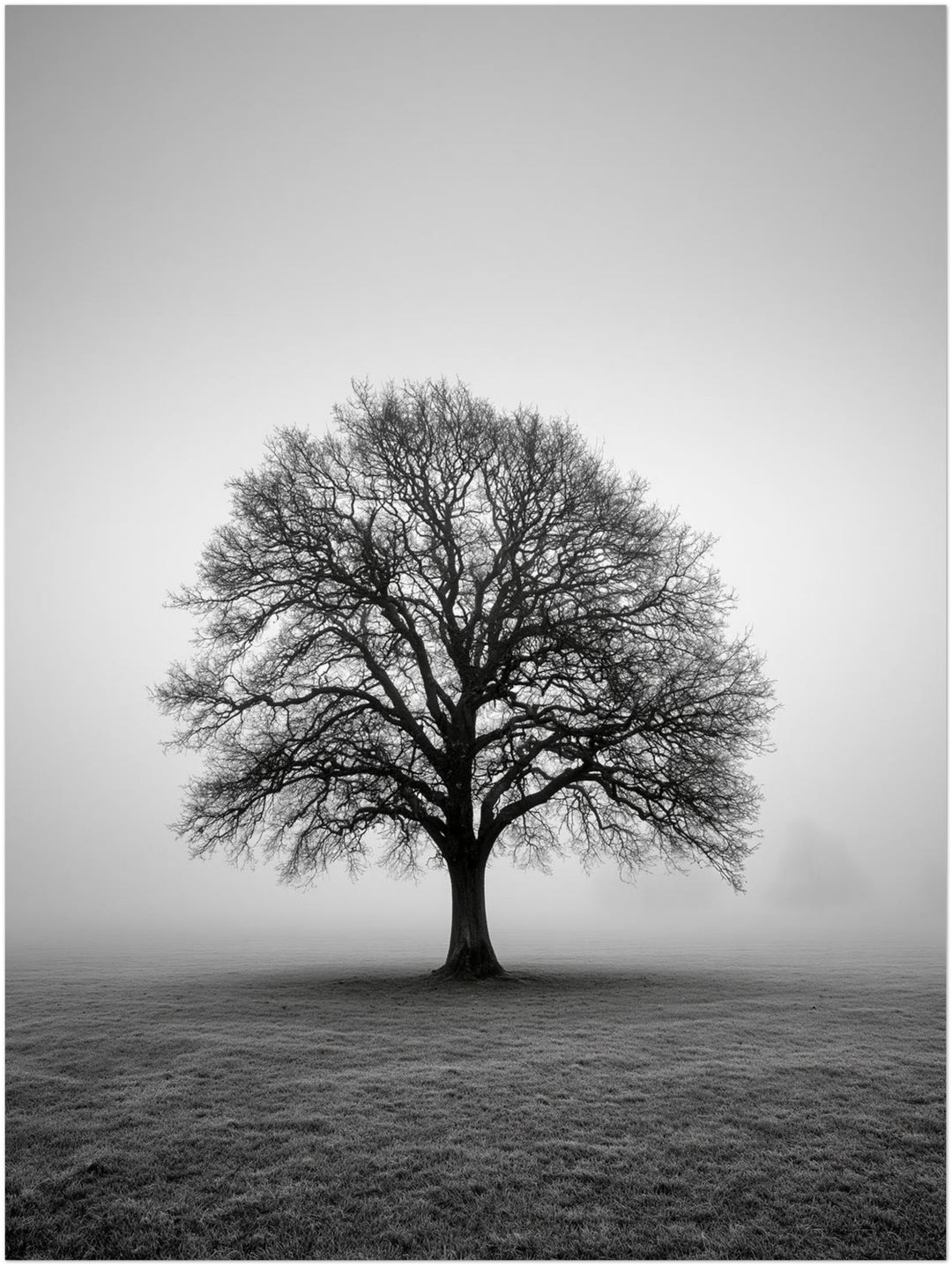Einsame Eiche im Nebel Leinwandbild – Ohne Rahmen – Produktfoto
