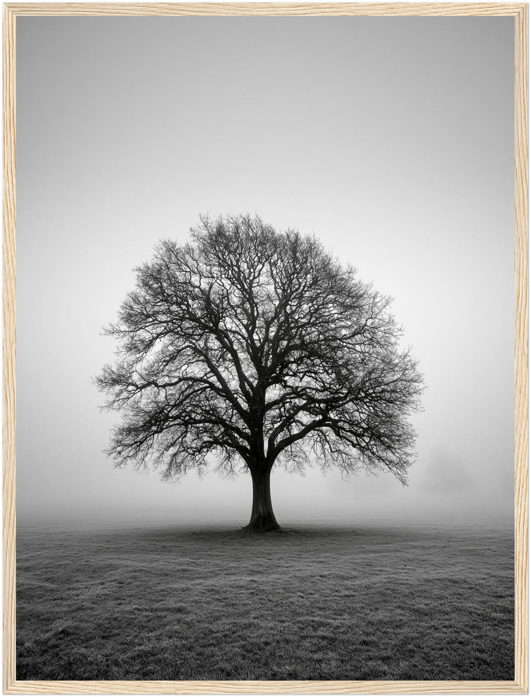 Einsame Eiche im Nebel Poster – Holz natur Rahmen – Produktfoto